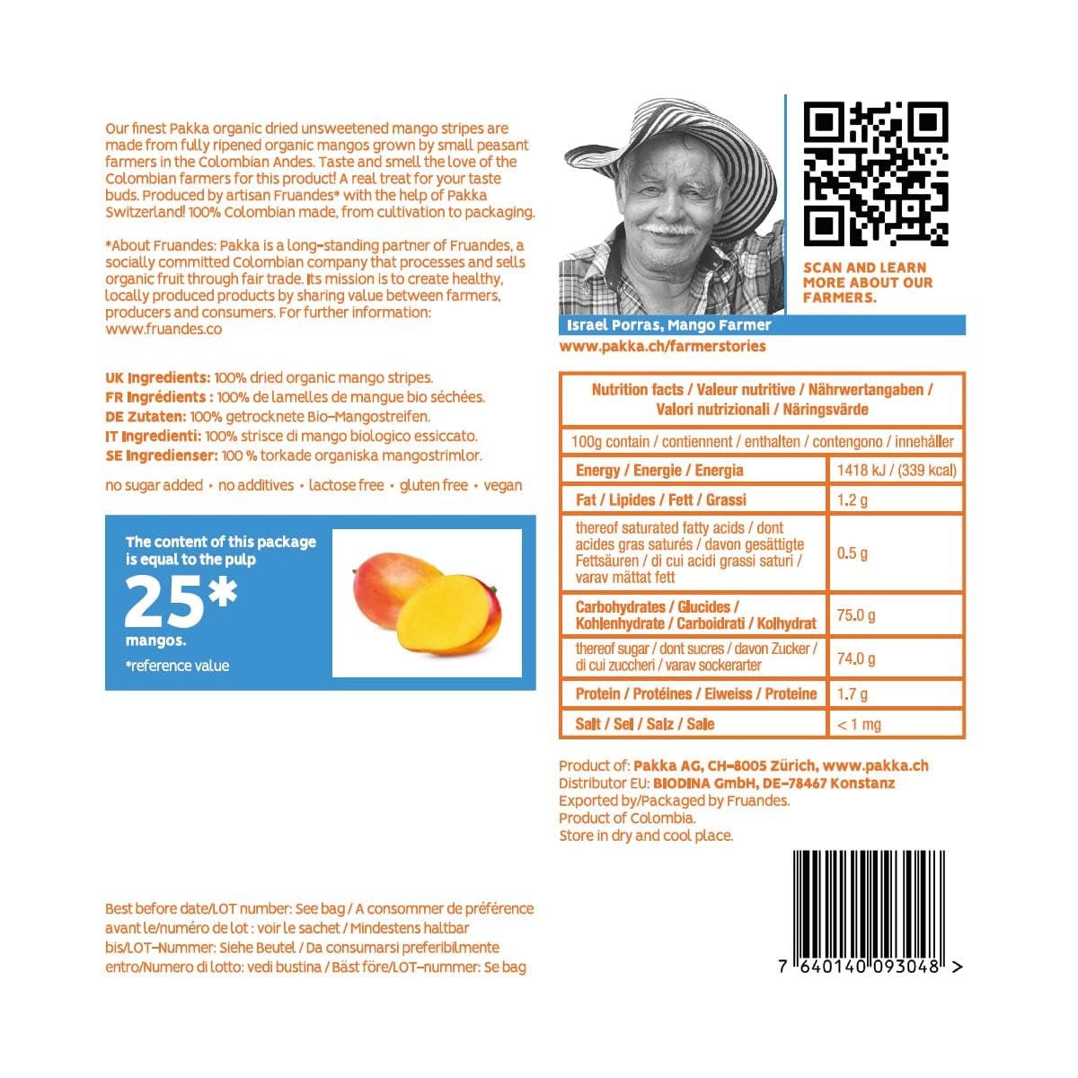 PAKKA biologische fairtrade mango's 1kg, biologische en eerlijk gedroogde mangostukjes, ongezoet, ongezwaveld, rechtstreeks geproduceerd en afgevuld door de producent in Colombia, vegan 1kg (1 pak) Gedroogde producten Naty Shop