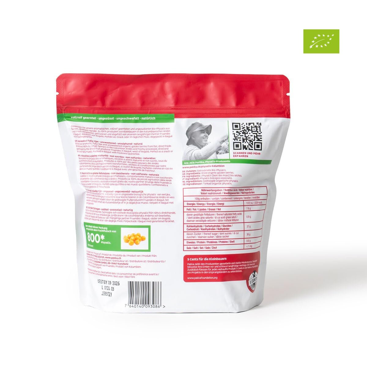 PAKKA Biologische Fair Trade Physalis 1kg, biologische en fairtrade duindoorn gedroogd, ongezoet, ongezwaveld, rechtstreeks geproduceerd en gebotteld door de producent in Colombia, veganistisch 1000g (1 pak) Gedehydrateerde producten Naty Shop