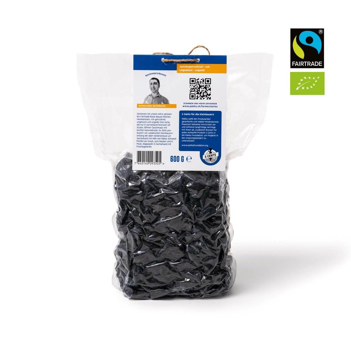 PAKKA - Biologische Fairtrade Black Beauty Rozijnen 600gr, biologisch, pitloos, zwarte druiven, zongedroogd, olievrij, zo plakkerig, ongezwaveld, rechtstreeks van kleine boeren in Samarkand in Oezbekistan Gedroogde producten Naty Shop