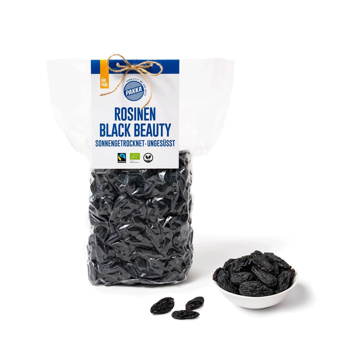 PAKKA - Biologische Fairtrade Black Beauty Rozijnen 600gr, biologisch, pitloze, zwarte druiven, zongedroogd, olievrij, dus plakkerig, ongezwaveld, rechtstreeks van kleine boeren in Samarkand in Oezbekistan Gedroogde producten Naty Shop Variant 1: 600 G (pak van 1)