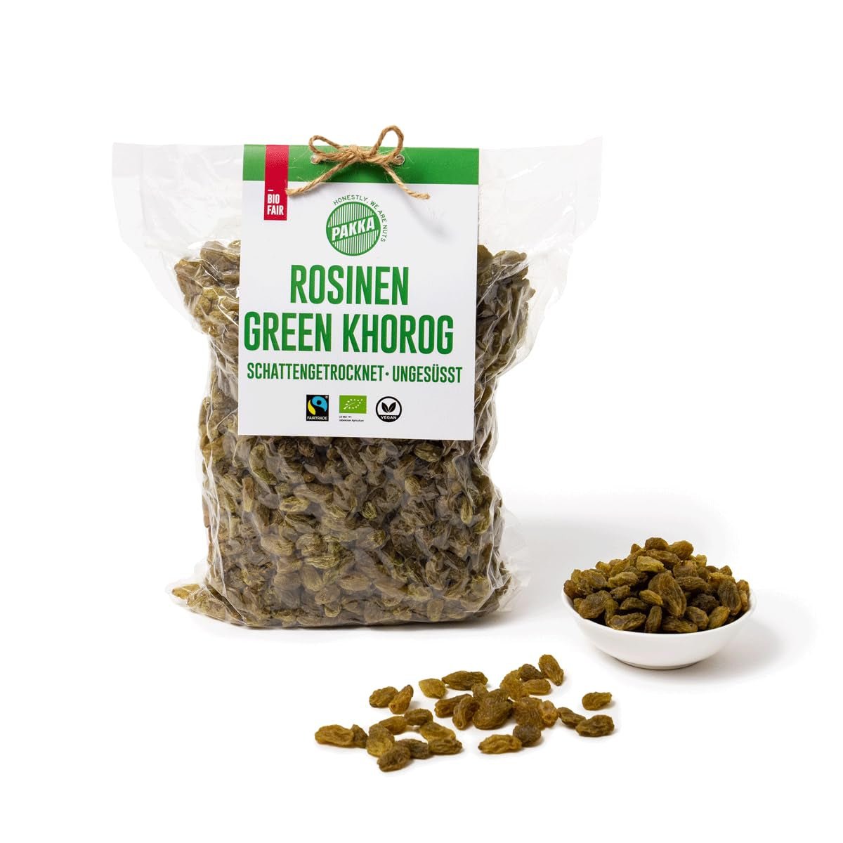 PAKKA - Biologische Rozijnen Fairtrade Groene Khorog 750g, biologisch en Fairtrade, pitloos, schaduwgedroogd, olievrij, zo plakkerig, rechtstreeks van kleine boeren in Samarkand in Oezbekistan, veganistisch, 750g Naty Shop Gedehydrateerde Producten Variant 1: 750 G (1 pak)