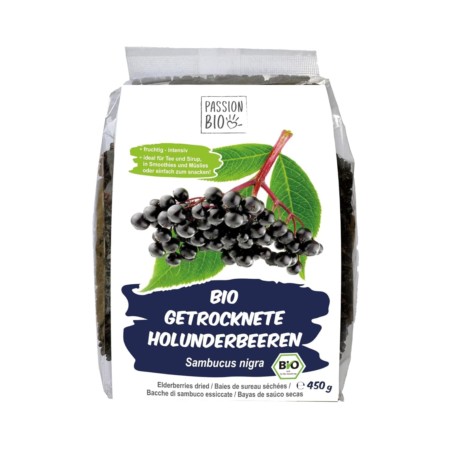 PassionBio Biologische gedroogde vlierbessen 450g - Zwarte vlierbessen voor thee en siroop - Veganistisch, geen bewaarmiddelen, geen toegevoegde suikers (volgens de wet) Gedehydrateerde producten Naty Shop Standaardtitel