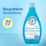 PENATEN Ultra Sensitive Bath & Shampoo (400 ml), bijzonder zacht babybadje en shampoo voor de zeer gevoelige huid van baby's die vatbaar zijn voor neurodermitis, geur- en kleurstofvrije douchegel en haarshampoo Kinderen - Bad- en huidverzorging Naty Shop