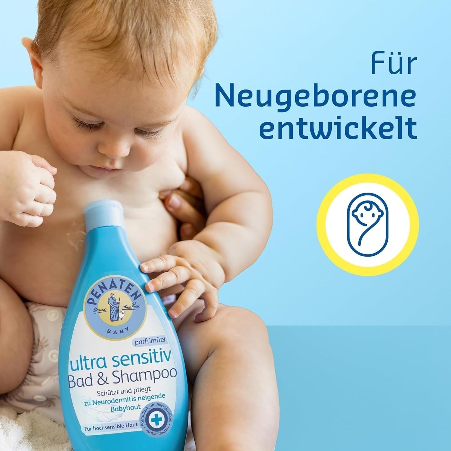 PENATEN Ultra Sensitive Bath & Shampoo (400 ml), bijzonder zacht babybadje en shampoo voor de zeer gevoelige huid van baby's die vatbaar zijn voor neurodermitis, geur- en kleurstofvrije douchegel en haarshampoo Kinderen - Bad- en huidverzorging Naty Shop