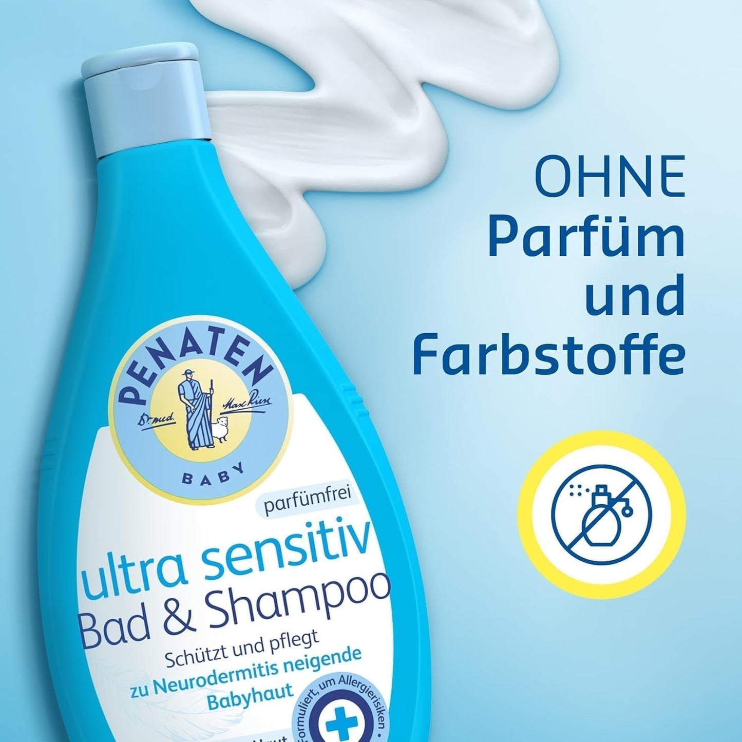 PENATEN Ultra Sensitive Bath & Shampoo (400 ml), bijzonder zacht babybadje en shampoo voor de zeer gevoelige huid van baby's die vatbaar zijn voor neurodermitis, geur- en kleurstofvrije douchegel en haarshampoo Kinderen - Bad- en huidverzorging Naty Shop