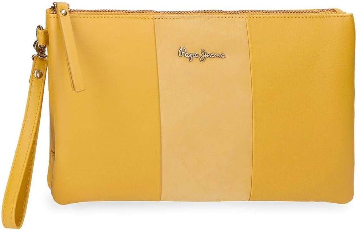 Pepe Jeans dubbele portemonnee gele tas 27x17x2 cm lederen portemonnee dames Naty Shop gele handtas