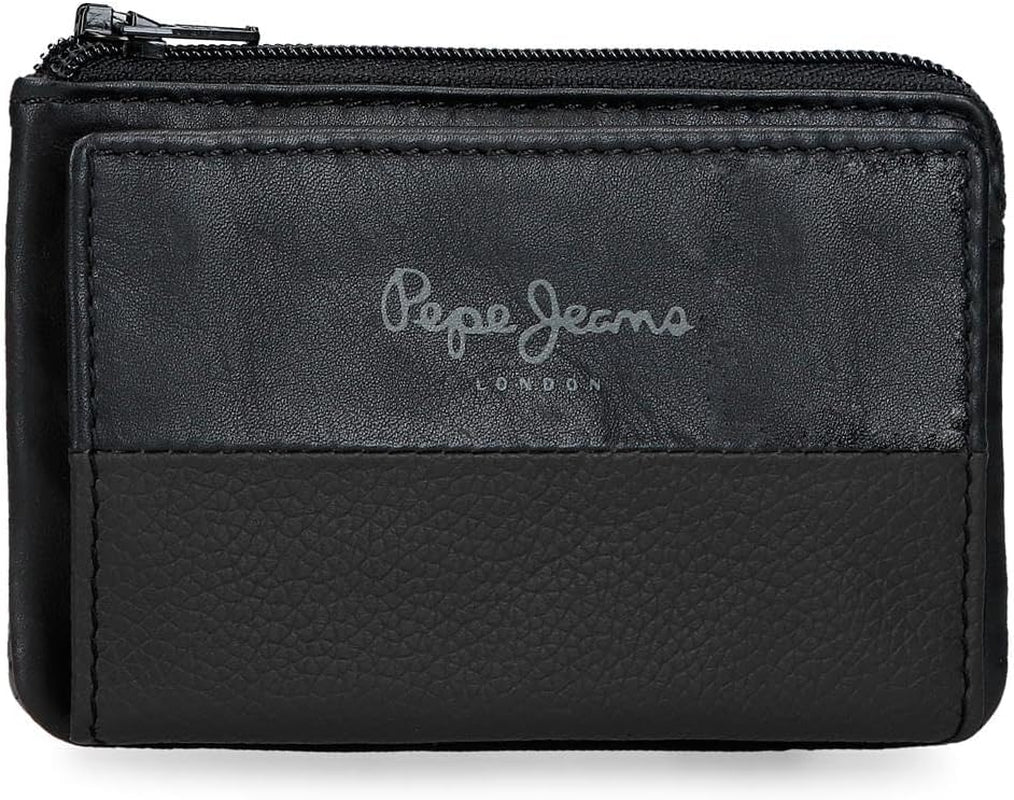 Pepe Jeans Joumma Bags Dubbele Portemonnee, Zwart, 11 x 7 x 1,5 cm, Leer, Zwart, One Size, Portemonnee Herenportemonnee Naty Shop