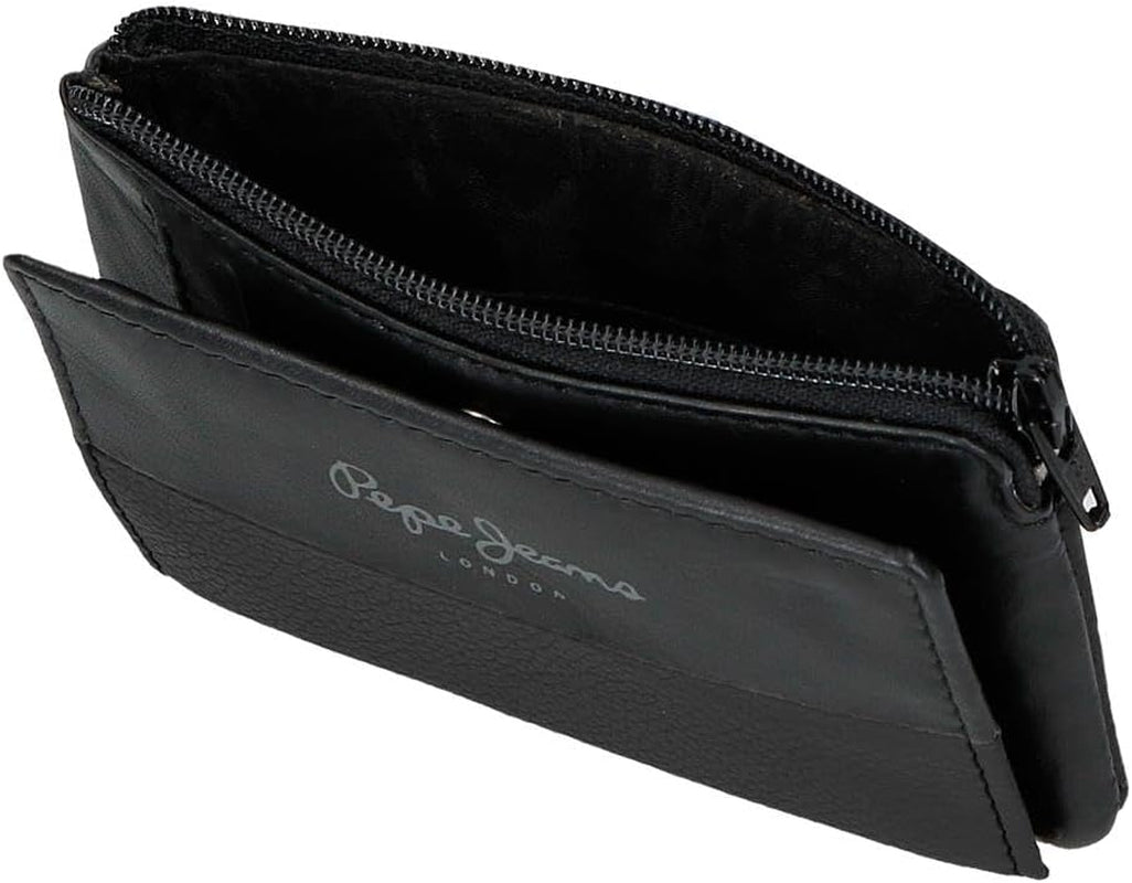 Pepe Jeans Joumma Bags Dubbele Portemonnee, Zwart, 11 x 7 x 1,5 cm, Leer, Zwart, One size, Portemonnee Herenportemonnee Naty Shop
