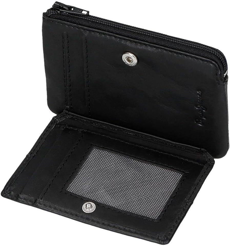 Pepe Jeans Joumma Bags Dubbele Portemonnee, Zwart, 11 x 7 x 1,5 cm, Leer, Zwart, One size, Portemonnee Herenportemonnee Naty Shop