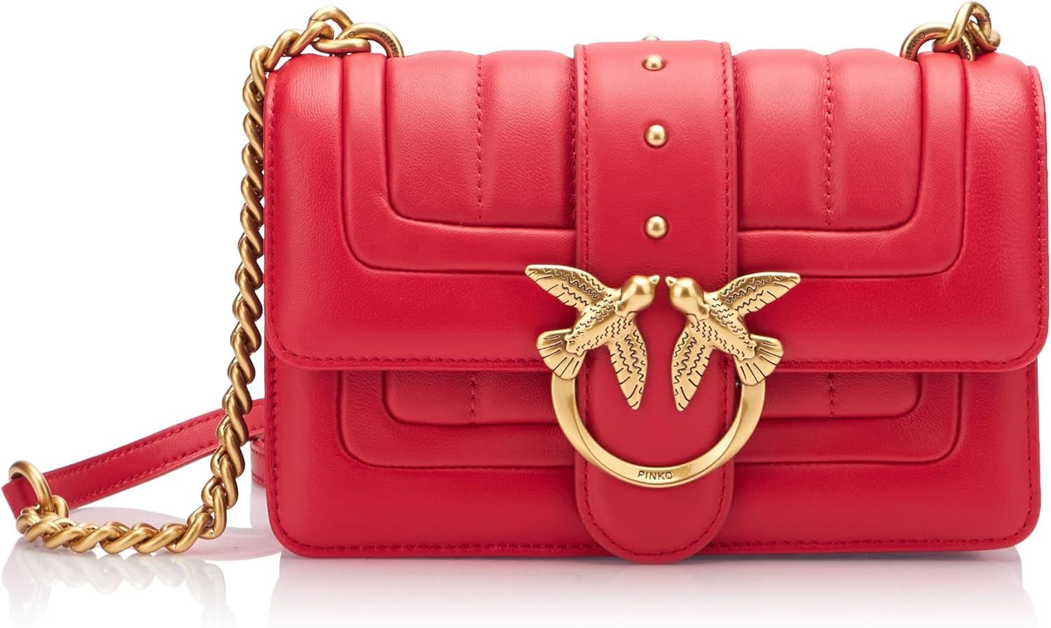 Pinko Dames Love One Mini Cl Enkelzijdig Schapennappalijn Quilttas Damestassen Naty Shop R30Q_Red antiek goud