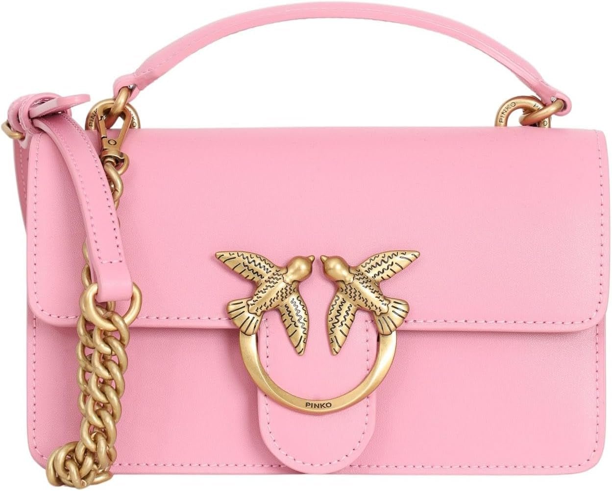 Pinko Dames Love One Mini Lichtgewicht Kalf Zijden Tas Damestassen Naty Shop P31Q_Pink-Marino-Antiek Goud