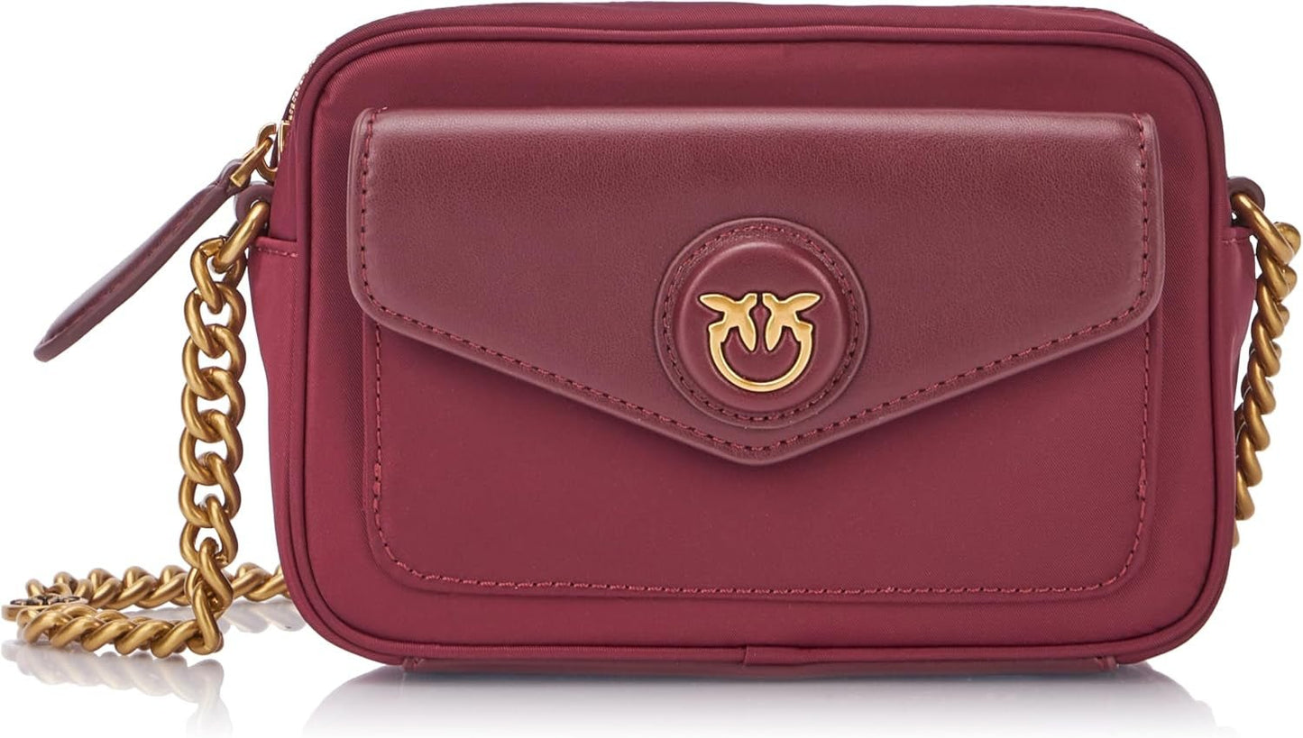 Pinko Nyllo Gate Camera CASE Gerecyclede NYLO damestassen Naty Shop Ww5Q_Currant Intenso-antiek goud