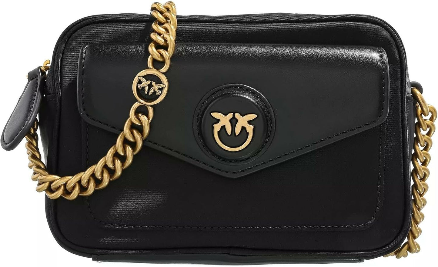 Pinko Nyllo Gate Camera CASE Gerecyclede NYLO Damestassen Naty Shop Z99Q_Antique Zwart-Goud