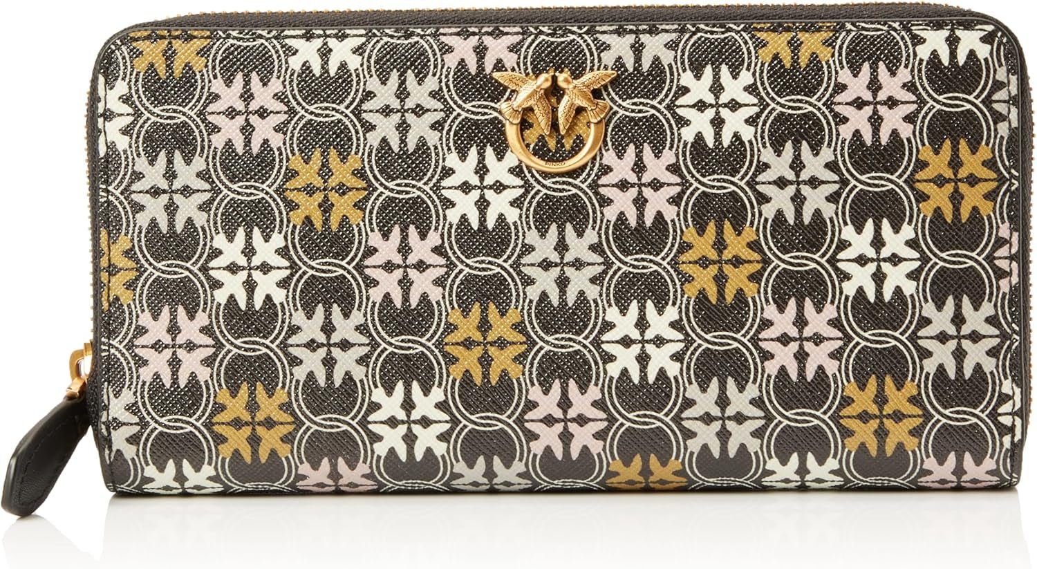Pinko Ryder damesportemonnee met rits rond lederen printlogo, reisaccessoires, Zm7q_zwart/bruin/wit. Antieke Go-portemonnee dames Naty Shop standaardtitel