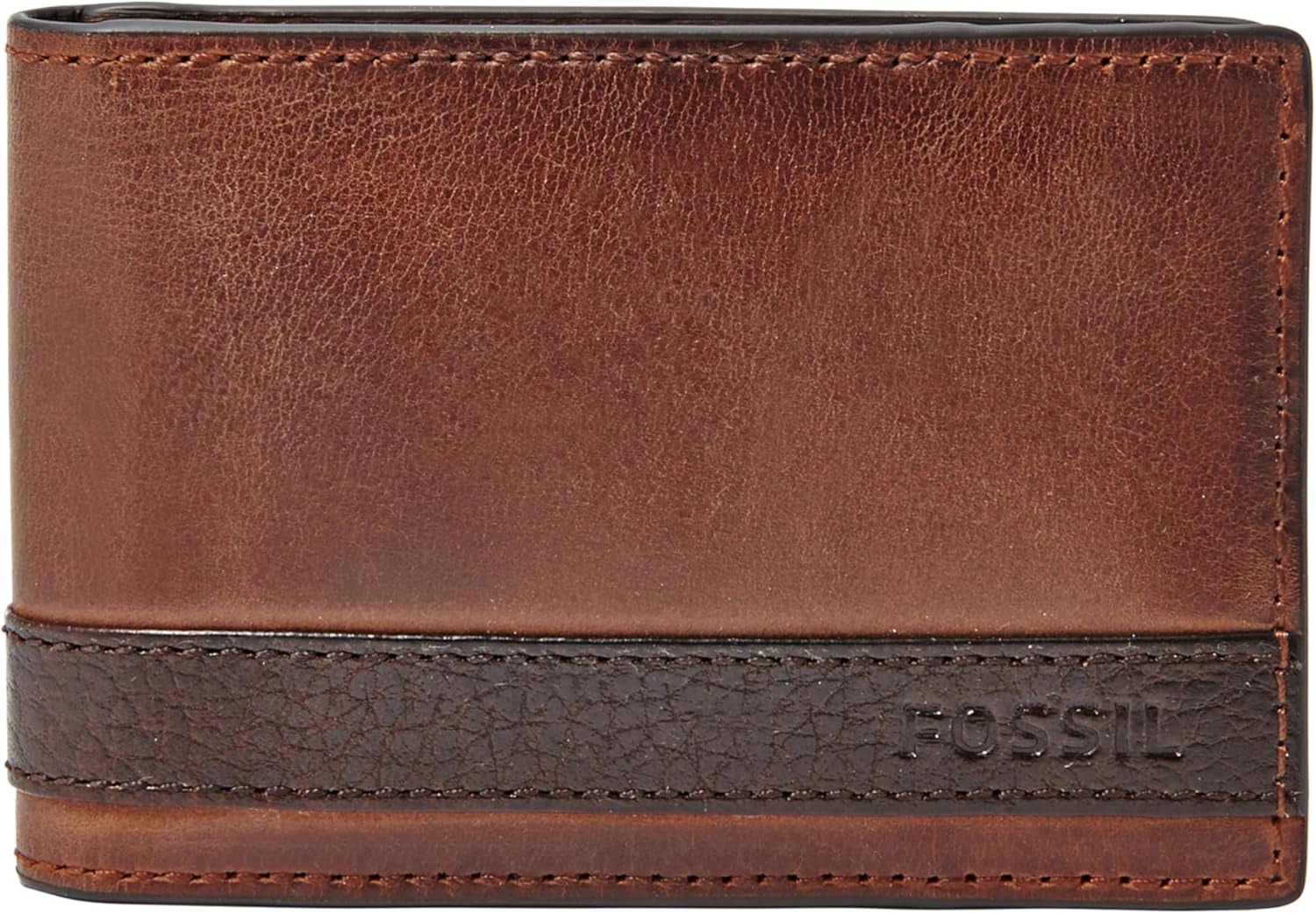 Fossil Quinn lederen tweevoudige portemonnee voor heren, 10 cm L x 1,5 cm B x 7 cm H herenportemonnee Naty Shop Bruin