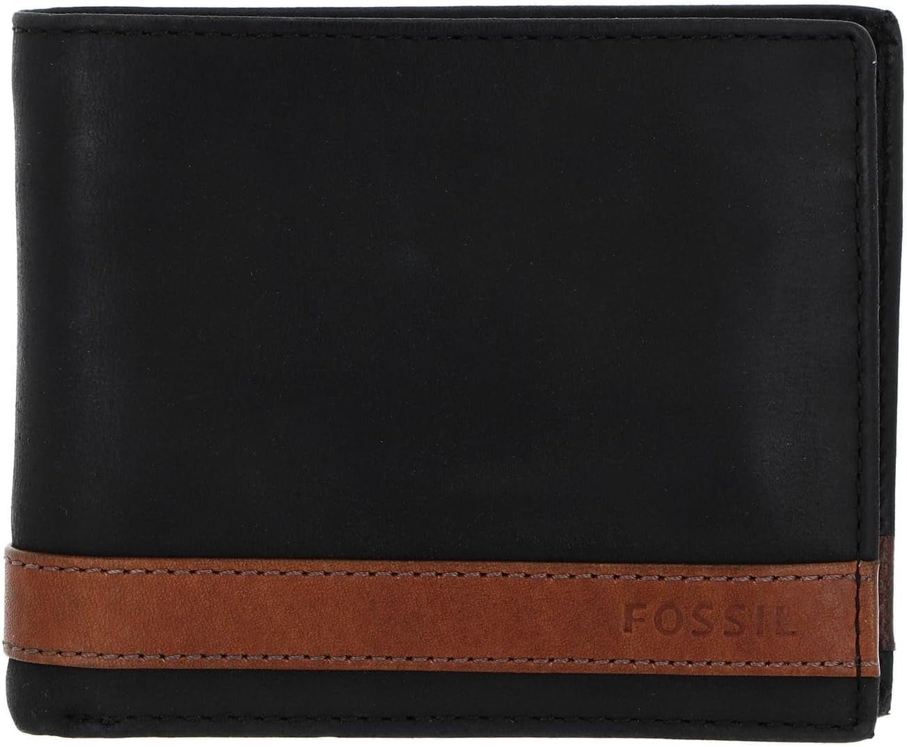 Fossil Quinn lederen tweevoudige portemonnee voor heren, 11,43 cm L x 2,54 cm B x 9,525 cm H herenportemonnee Naty Shop Zwart