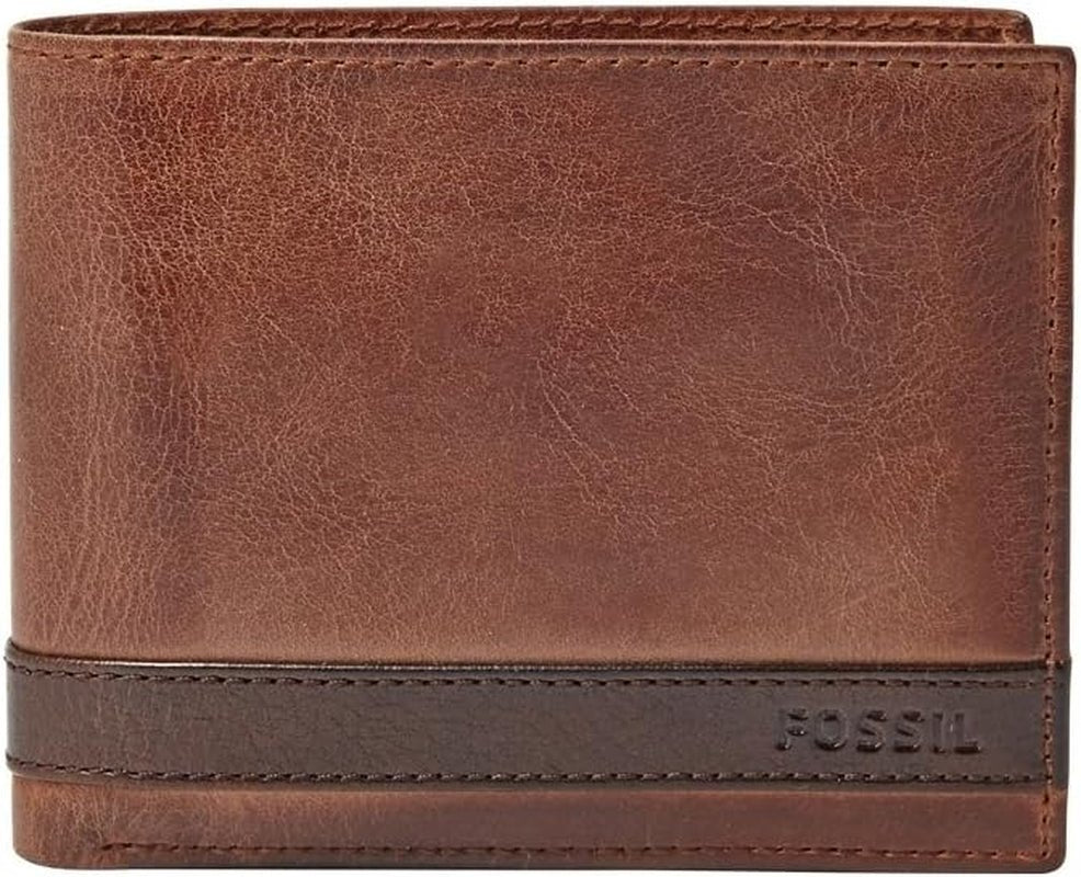 Fossil Quinn lederen tweevoudige portemonnee voor heren, 11,43 cm L x 2,54 cm B x 9,525 cm H herenportemonnee Naty Shop Bruin