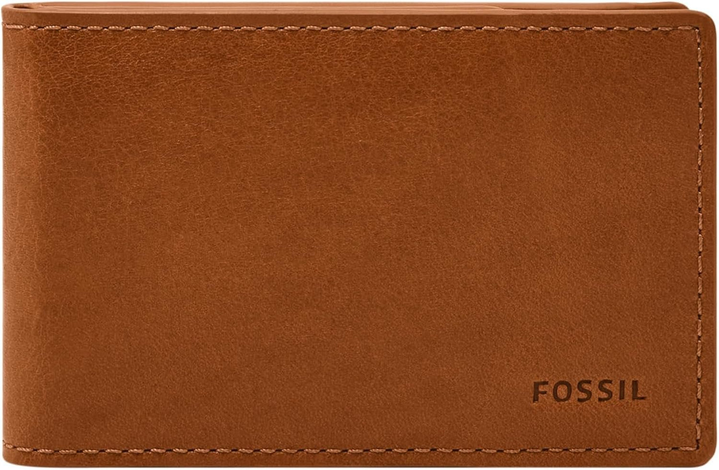 Fossil Andrew lederen tweevoudige portemonnee voor heren, 11,5 cm L x 1,9 cm B x 7,7 cm H Herenportemonnee Naty Shop Saddle