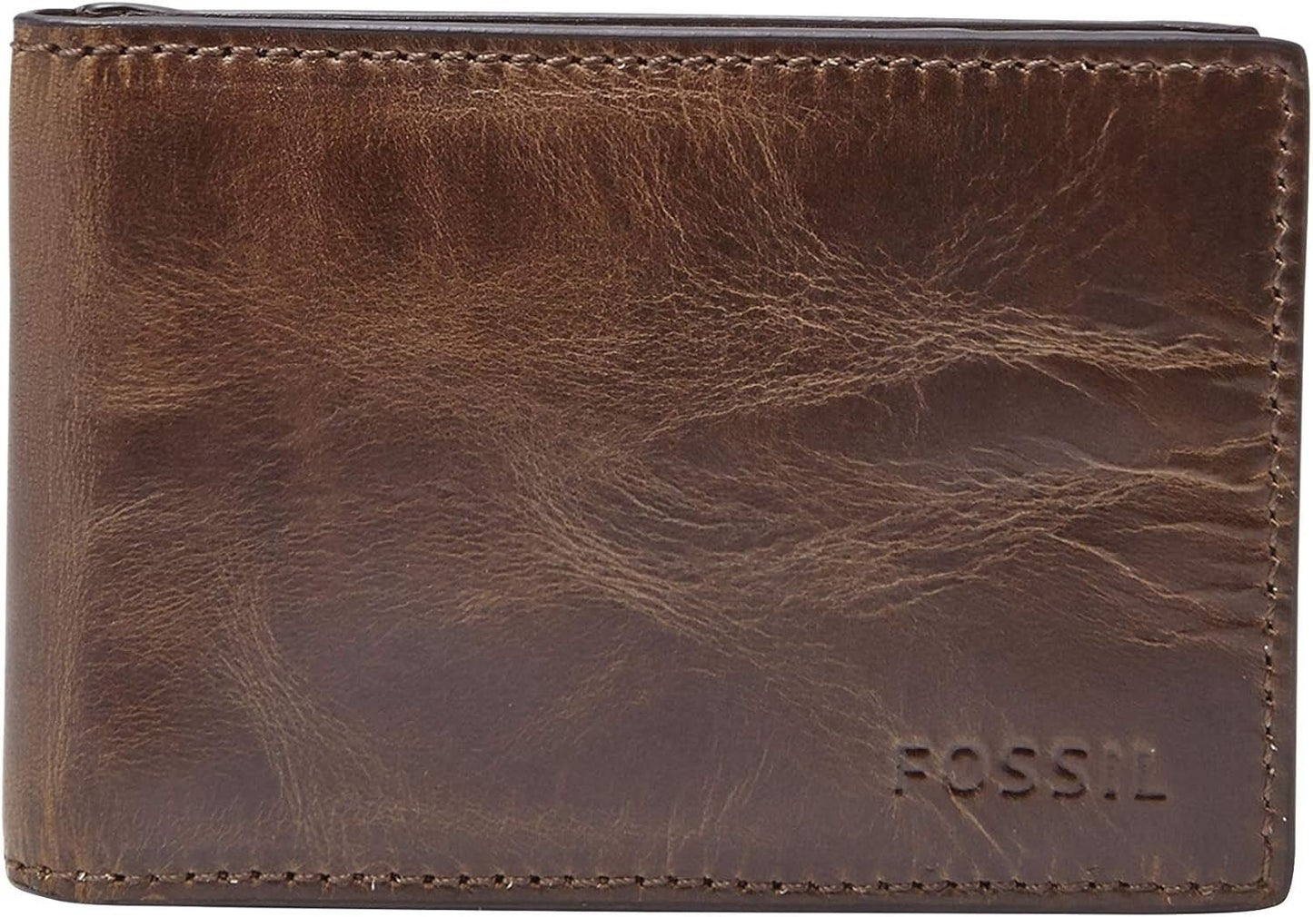 Fossil Andrew lederen tweevoudige portemonnee voor heren 11,5 cm L x 1,9 cm B x 7,7 cm H Naty Shop herenportemonnee Derrick donkerbruin