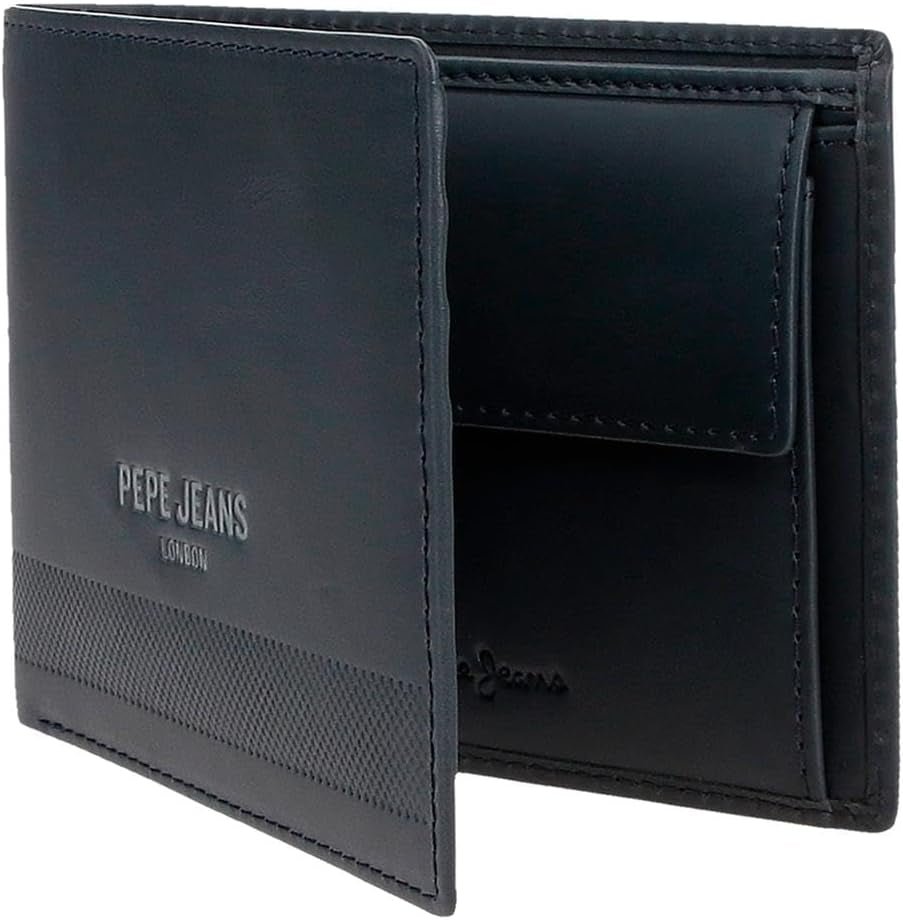 Pepe Jeans Herenportemonnee Blauw 11,5 x 8 x 1 cm Lederen RFID-beschermde portemonnee met muntvak Herenportemonnee Naty Shop