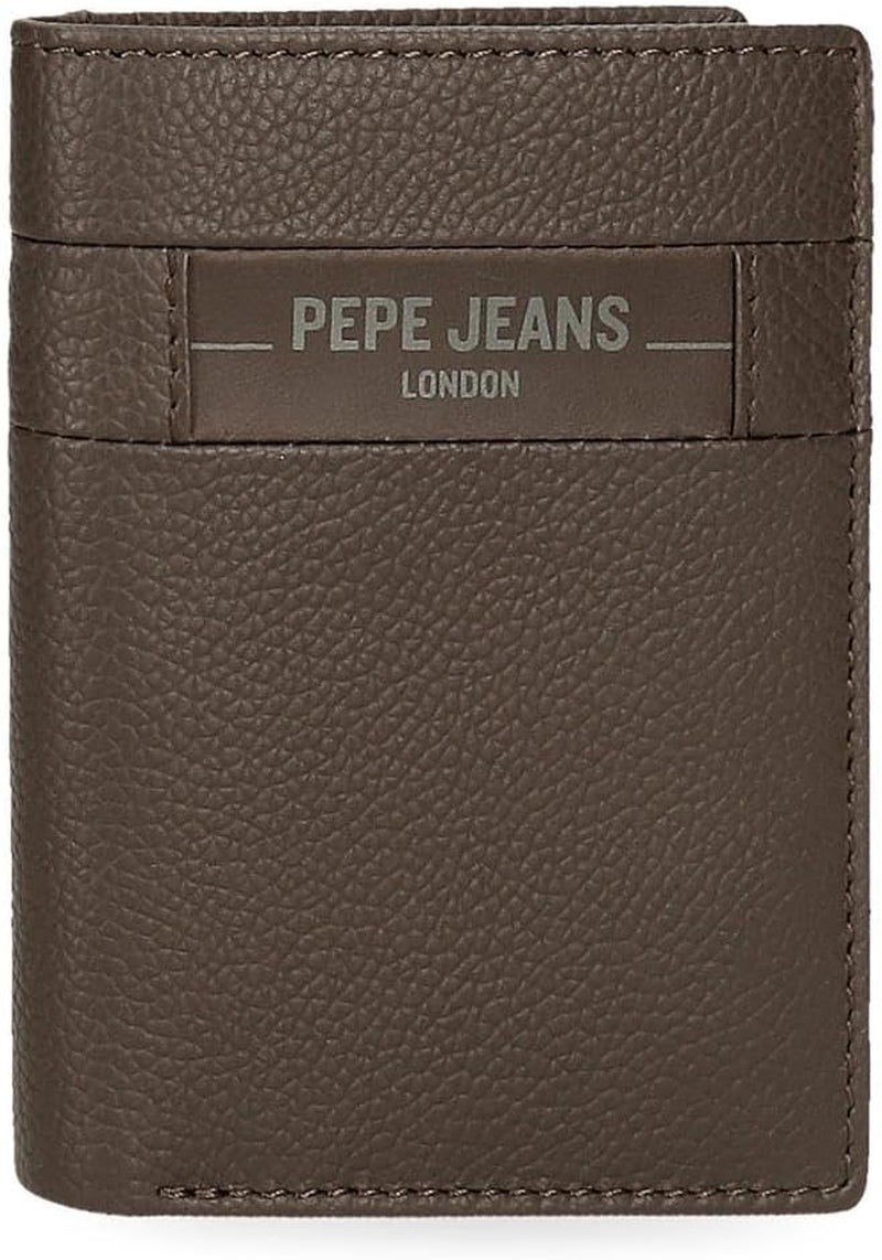 Pepe Jeans Checkbox Zwart Bruin Blauw Grijs Koeienhuid Portemonnees en portemonnees Naty Shop Herenportemonnee Bruine verticale portemonnee