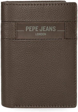 Pepe Jeans Checkbox Zwart Bruin Blauw Grijs Koeienhuid Portemonnees en portemonnees Naty Shop Herenportemonnee Bruine verticale portemonnee