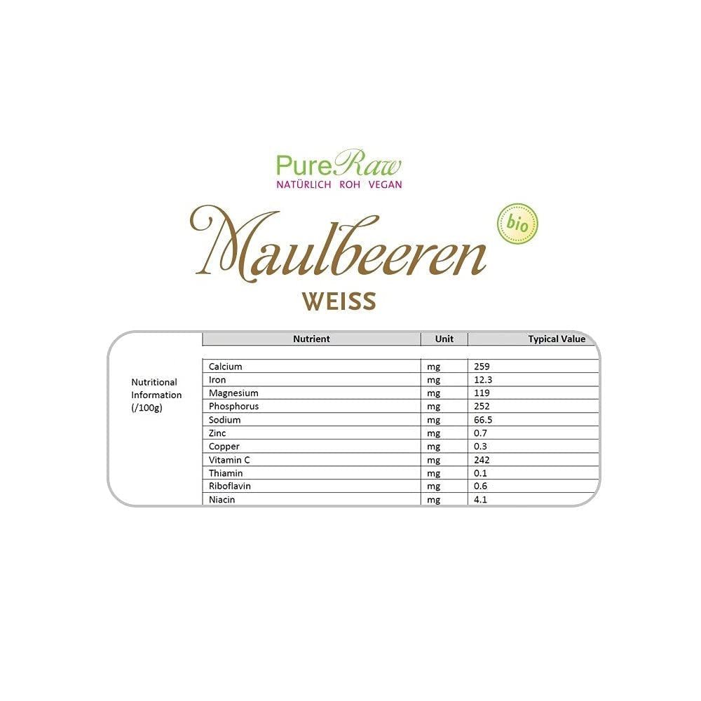 Premium biologische gedroogde (rauwe veganistische) witte moerbeien Morus Alba Mulberry Fruit - Gedroogd fruit zonder toegevoegde suiker uit Turkije - Biologische rauwe witte moerbeien Gedroogd fruit | PureRaw 200g Naty Shop gedehydrateerde producten
