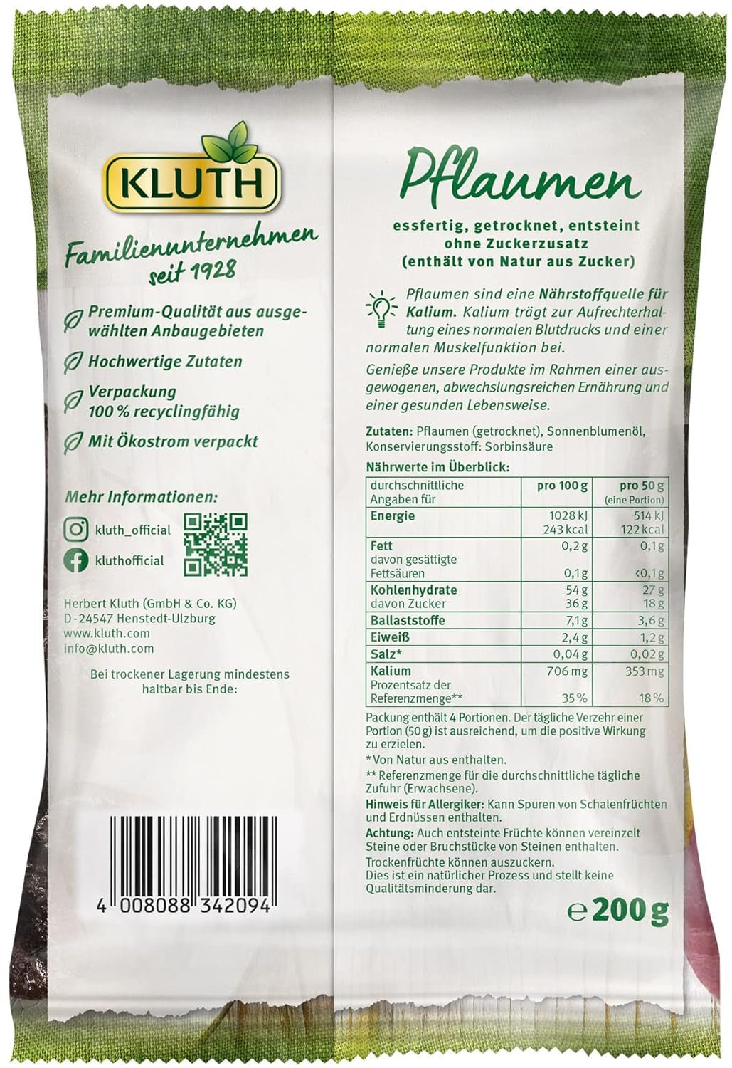 Pruimen met stenen 200g - Aromatisch, fruitig en natuurlijk zoet - Veganistisch, ongezwaveld, zonder stenen en zonder toegevoegde suiker - Nutri-Score A (1 x 200g) Gedroogde producten Naty Shop