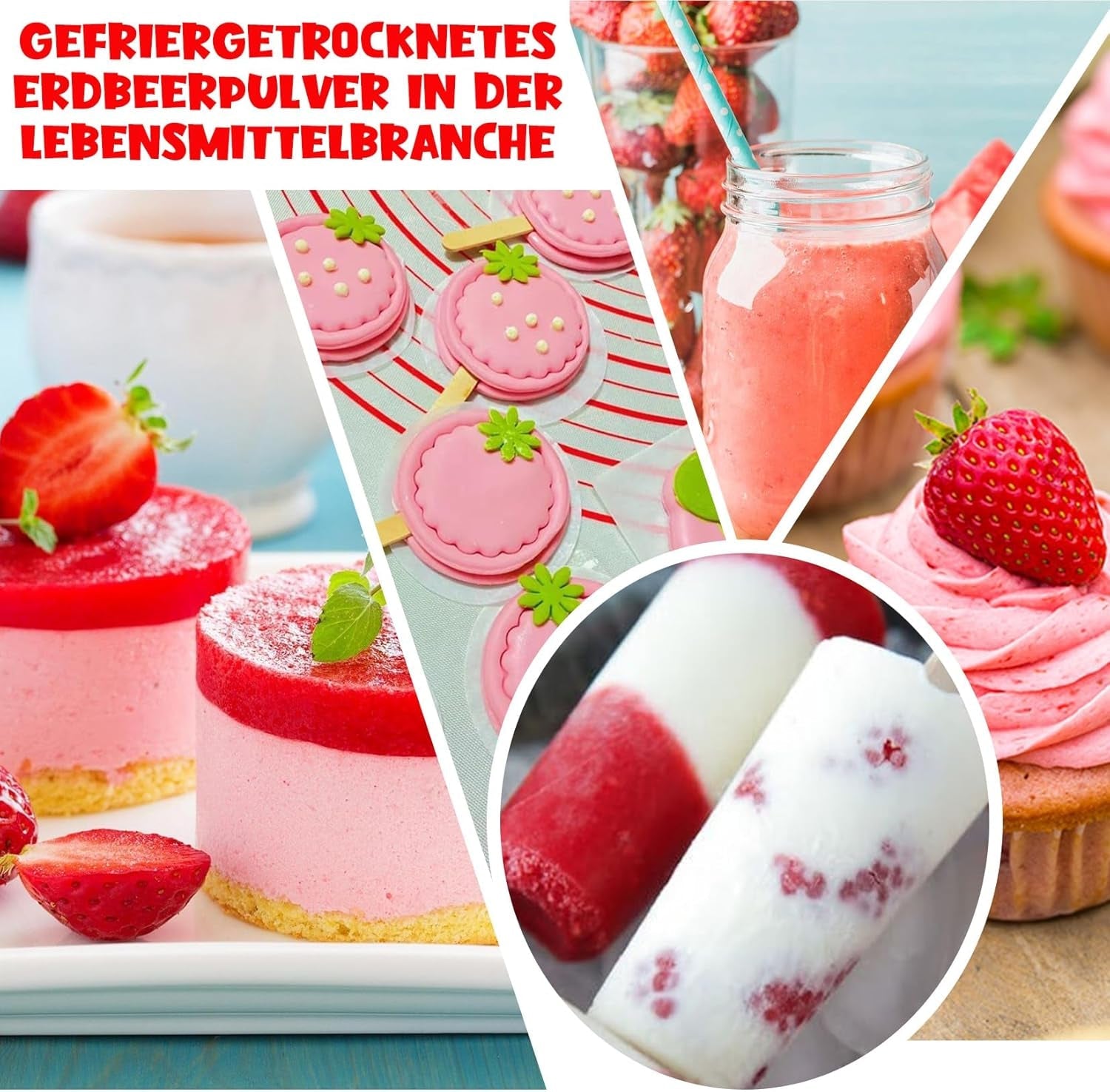Aardbeienpoeder 120g - 100% natuurlijke aardbeien Gevriesdroogd, zonder toevoegingen Gemakkelijk te mengen Voedzame, gevriesdroogde aardbeien voor ijs, cakes, smoothies, drankjes, smaakpoeder Gedroogde producten Naty Shop
