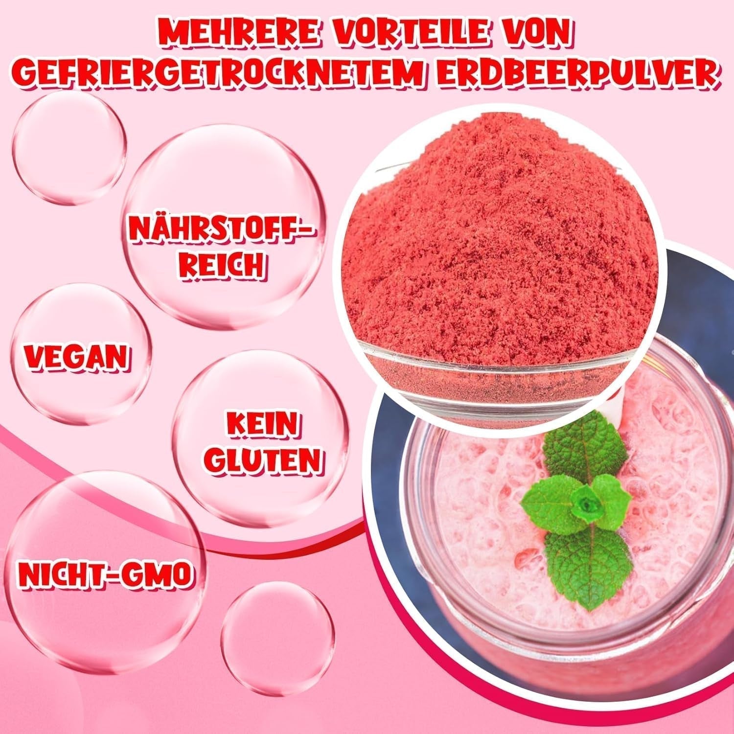 Aardbeienpoeder 120g - 100% natuurlijke aardbeien Gevriesdroogd, zonder toevoegingen Gemakkelijk te mengen Voedzame, gevriesdroogde aardbeien voor ijs, cakes, smoothies, drankjes, smaakpoeder Gedroogde producten Naty Shop