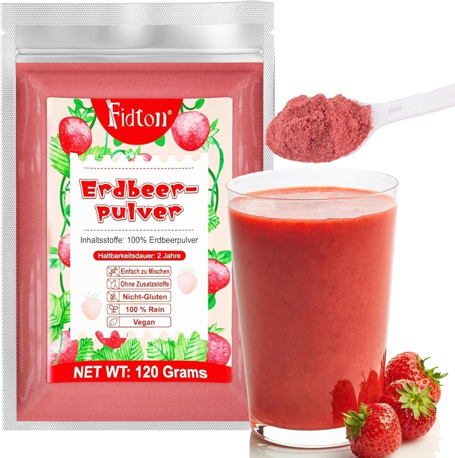 Aardbeienpoeder 120g - 100% natuurlijke aardbeien Gevriesdroogd, zonder toevoegingen Gemakkelijk te mengen Voedzame, gevriesdroogde aardbeien voor ijs, cakes, smoothies, drankjes, smaakstofpoeder Gedehydrateerde producten Naty Shop 120G Aardbeien