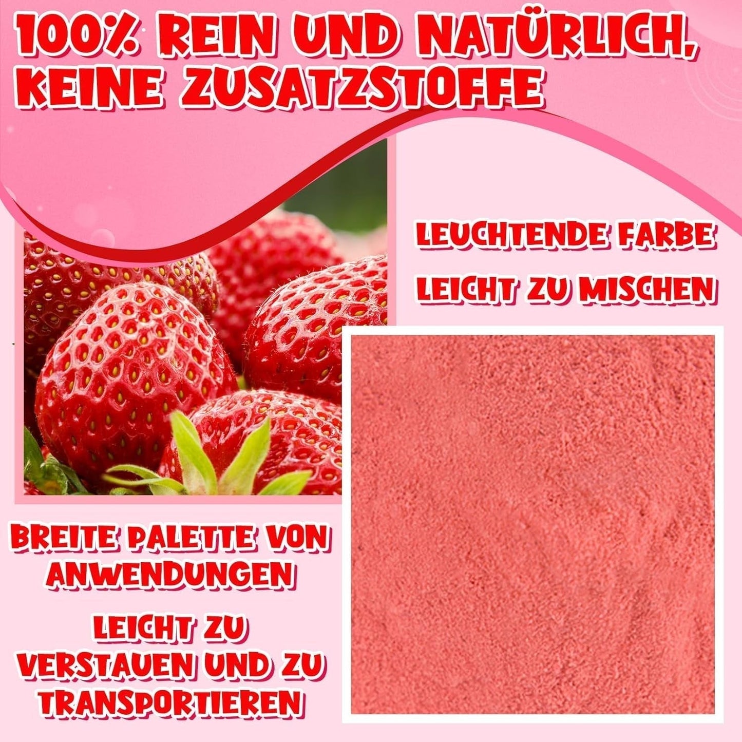 Aardbeienpoeder 120g - 100% natuurlijke aardbeien Gevriesdroogd, zonder toevoegingen Gemakkelijk te mengen Voedzame, gevriesdroogde aardbeien voor ijs, cakes, smoothies, drankjes, smaakpoeder Gedroogde producten Naty Shop