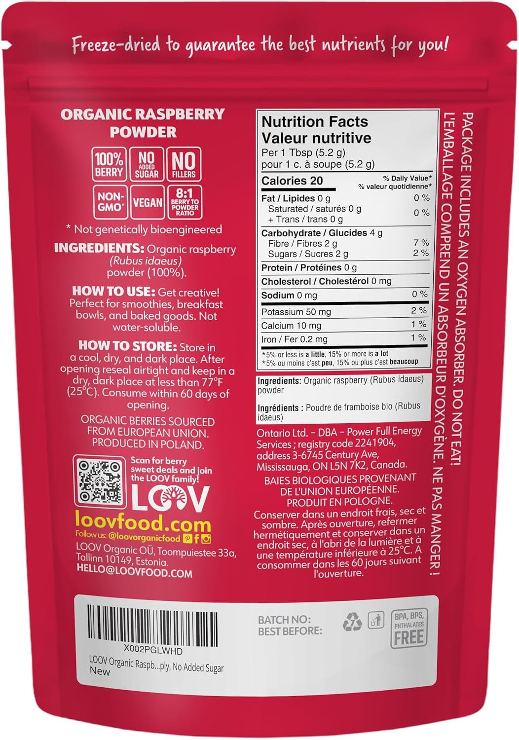 Biologisch frambozenpoeder 100% hele frambozen Gevriesdroogd frambozenpoeder 171 g Uit Europa 24 dagen voorraad Geen toegevoegde suiker Naty Shop Gedehydrateerde producten