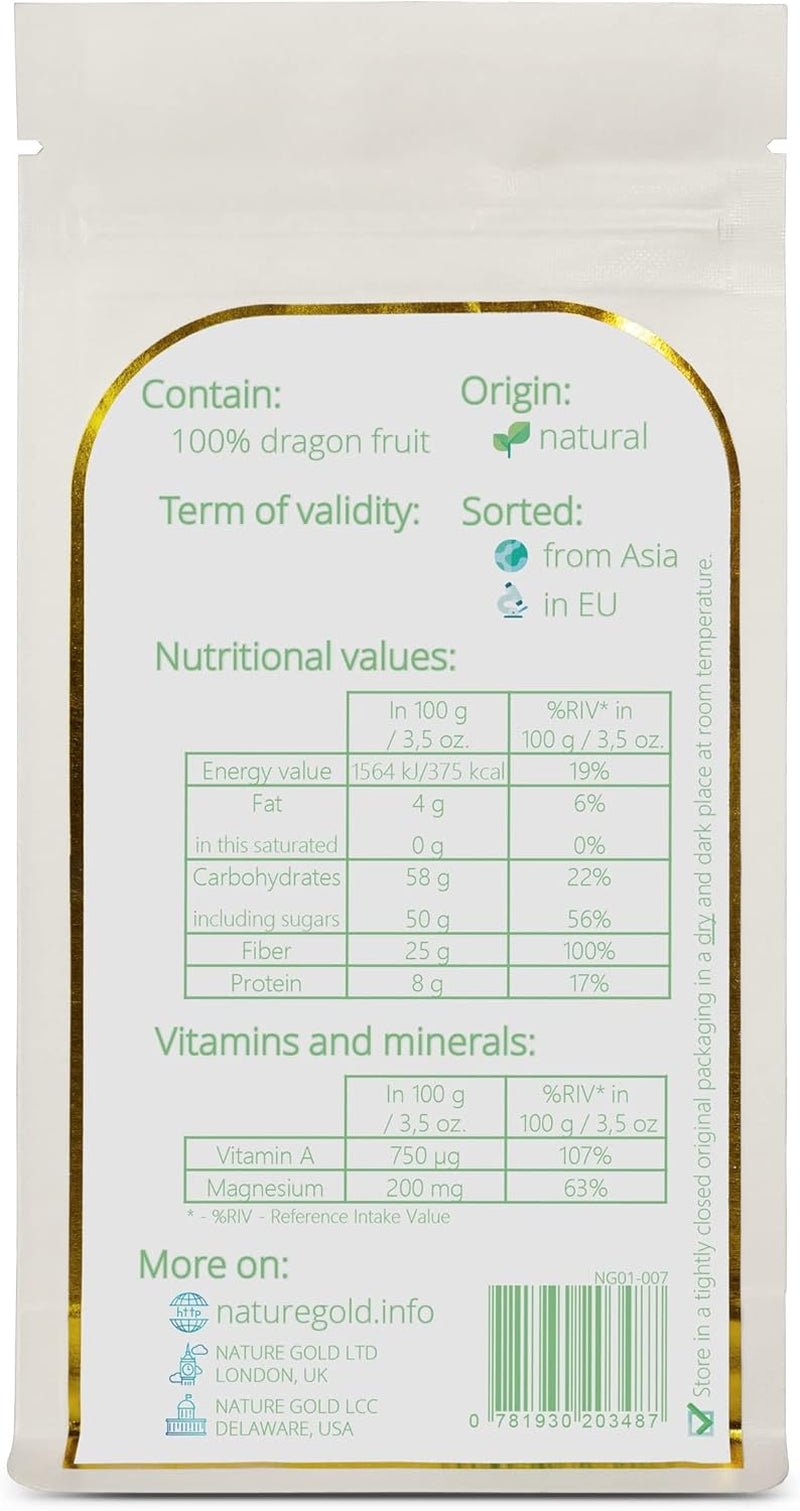 Freeze-dried dragon fruit powder | 250g 100% natuurlijk en veganistisch | niet-GMO | zonder suiker en zonder toevoegingen ~*~ Naty Shop gedehydrateerde producten