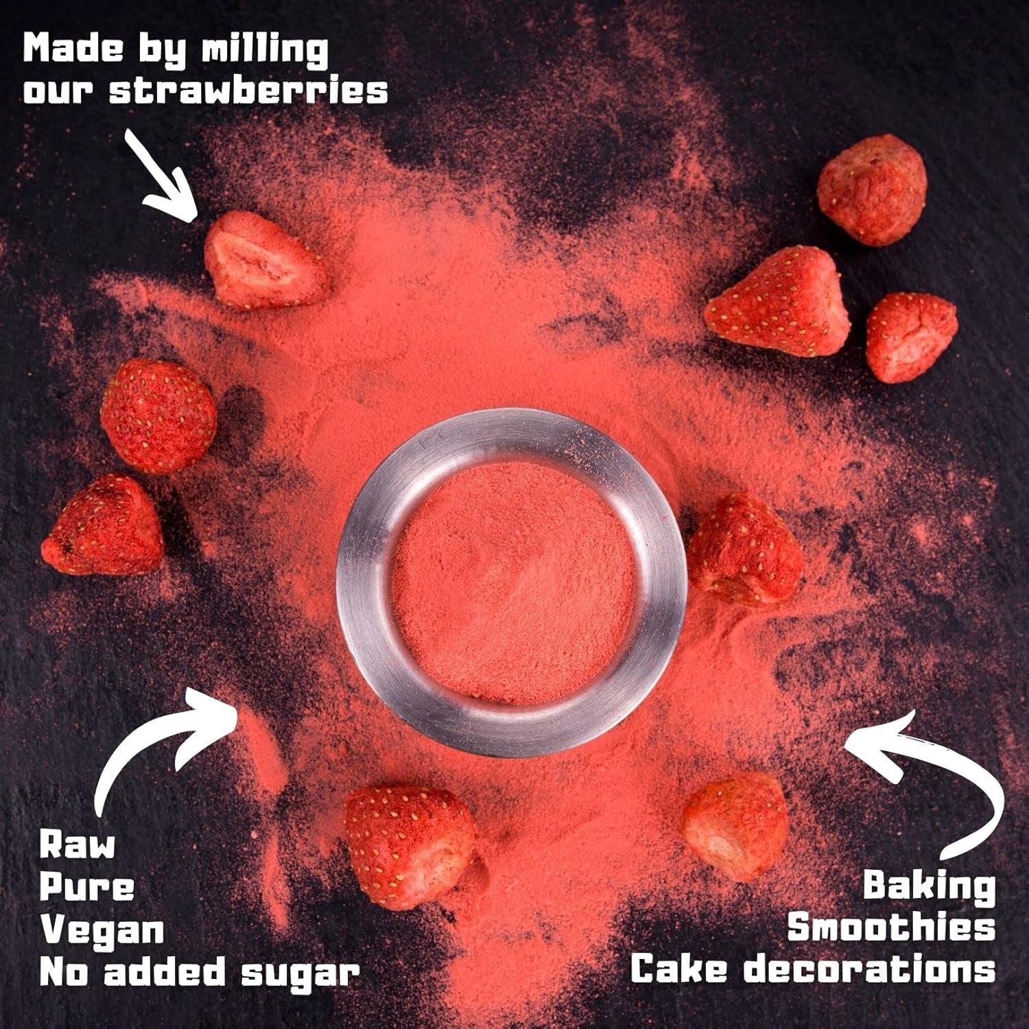 Gevriesdroogd fruitpoeder Aardbeienpoeder | Gevriesdroogd Aardbeienpoeder Aardbeienpoeder | Aardbeienpoeder Smoothie Aardbeienpudding Gedroogd fruit (100g) Gedroogde producten Naty Shop