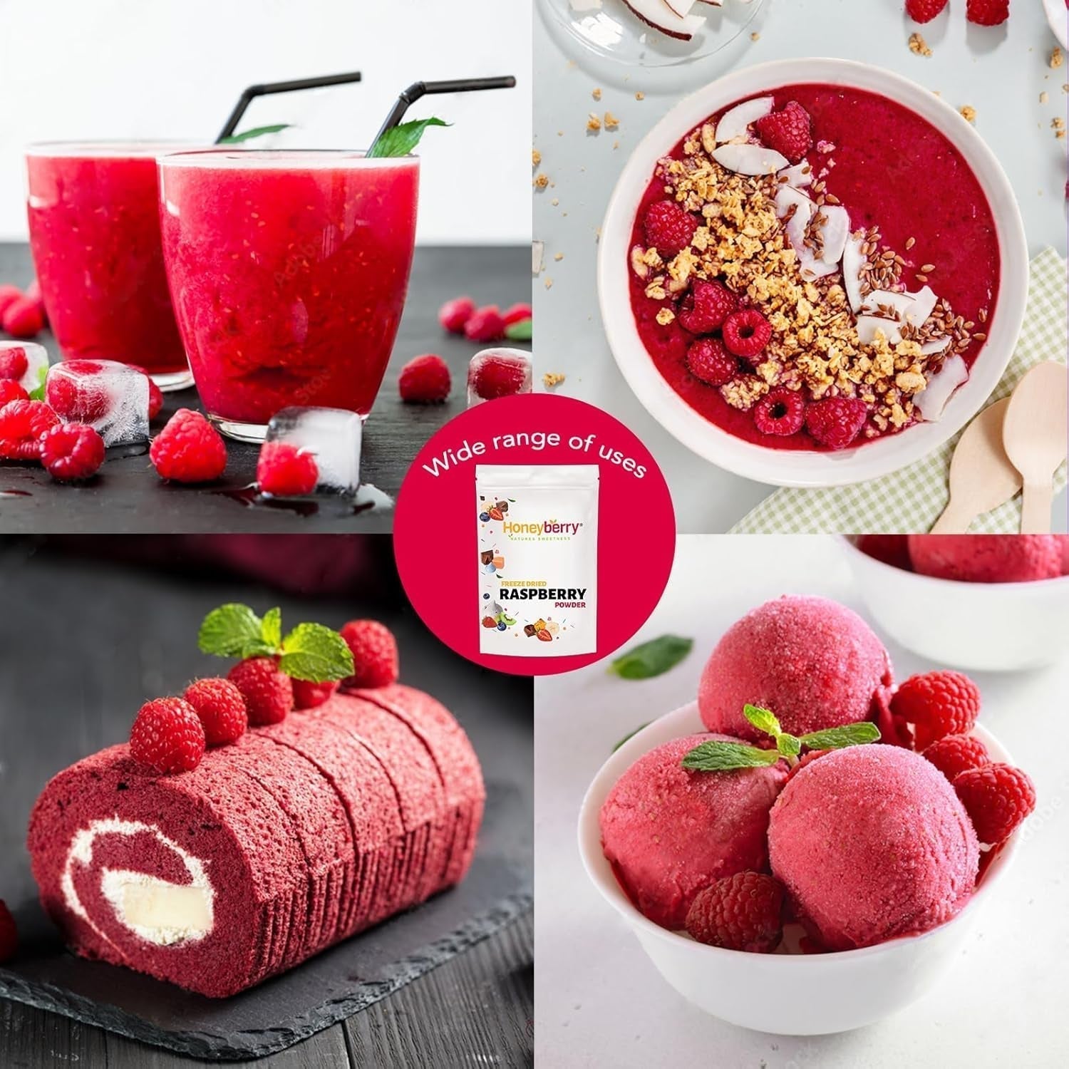 Gevriesdroogd frambozenpoeder 100g - Gevriesdroogd fruitpoeder - Gevriesdroogd frambozenpoeder voor bakken, smoothies en muesli - 100% natuurlijk frambozenpoeder zonder toevoegingen Gedroogde producten Naty Shop