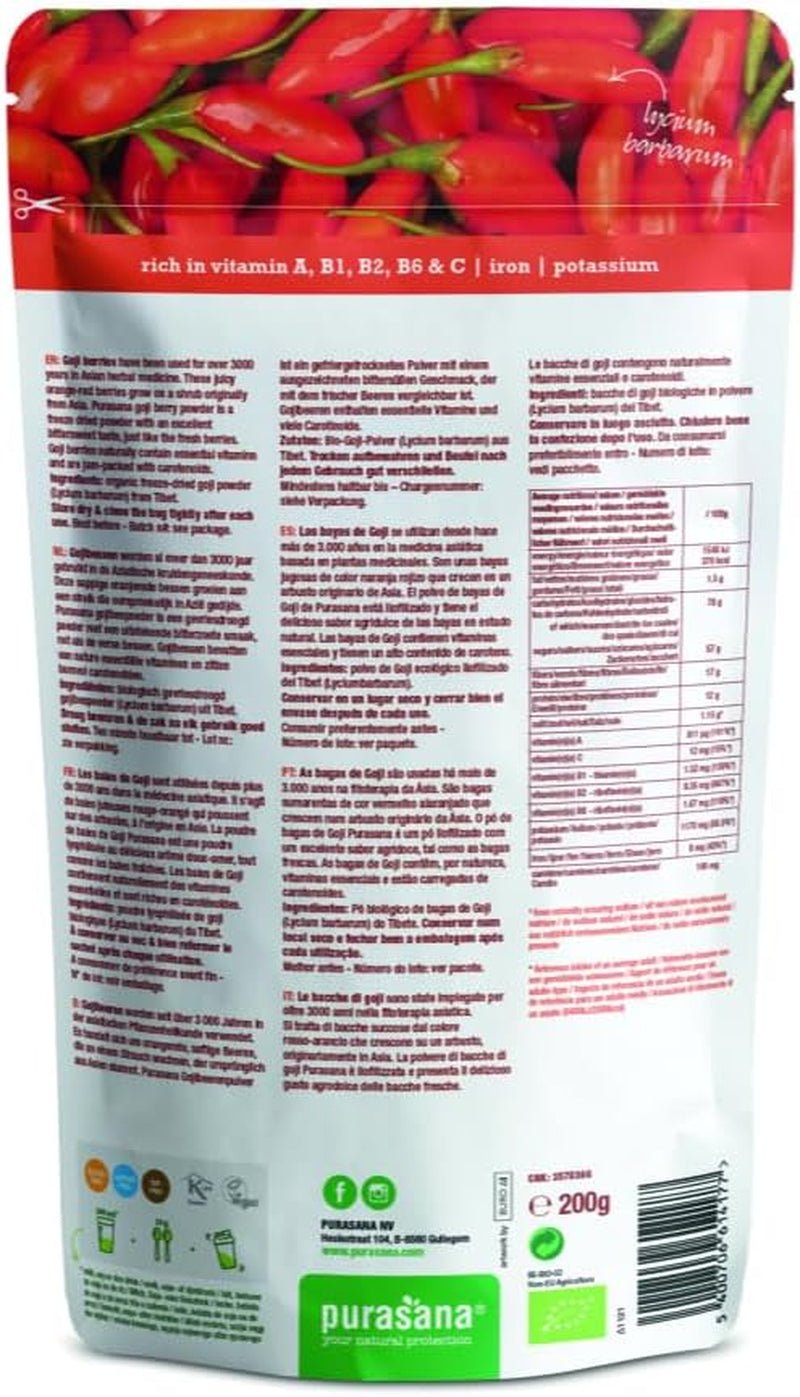 Purasana gojibessenpoeder uit Tibet onder gecontroleerde biologische teelt (200g) raw food grade Gedehydrateerde producten Naty Shop