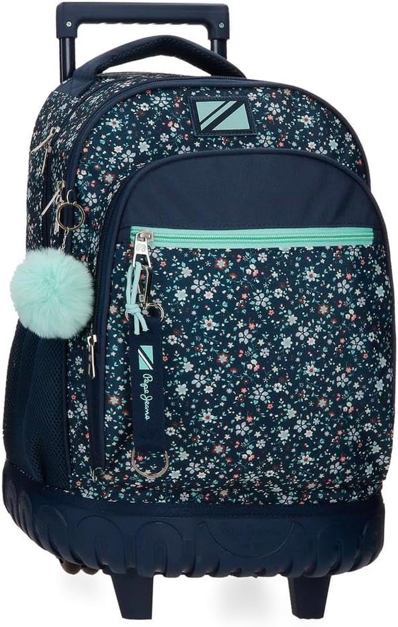 Pepe Jeans Alenka schoolrugzak met trolley, blauw, 30 x 40 x 12 cm, polyester, 14,4 l, blauw, schoolrugzak met trolley Premium rugzakken en boekentassen Naty Shop Rugzak Mit Rollen