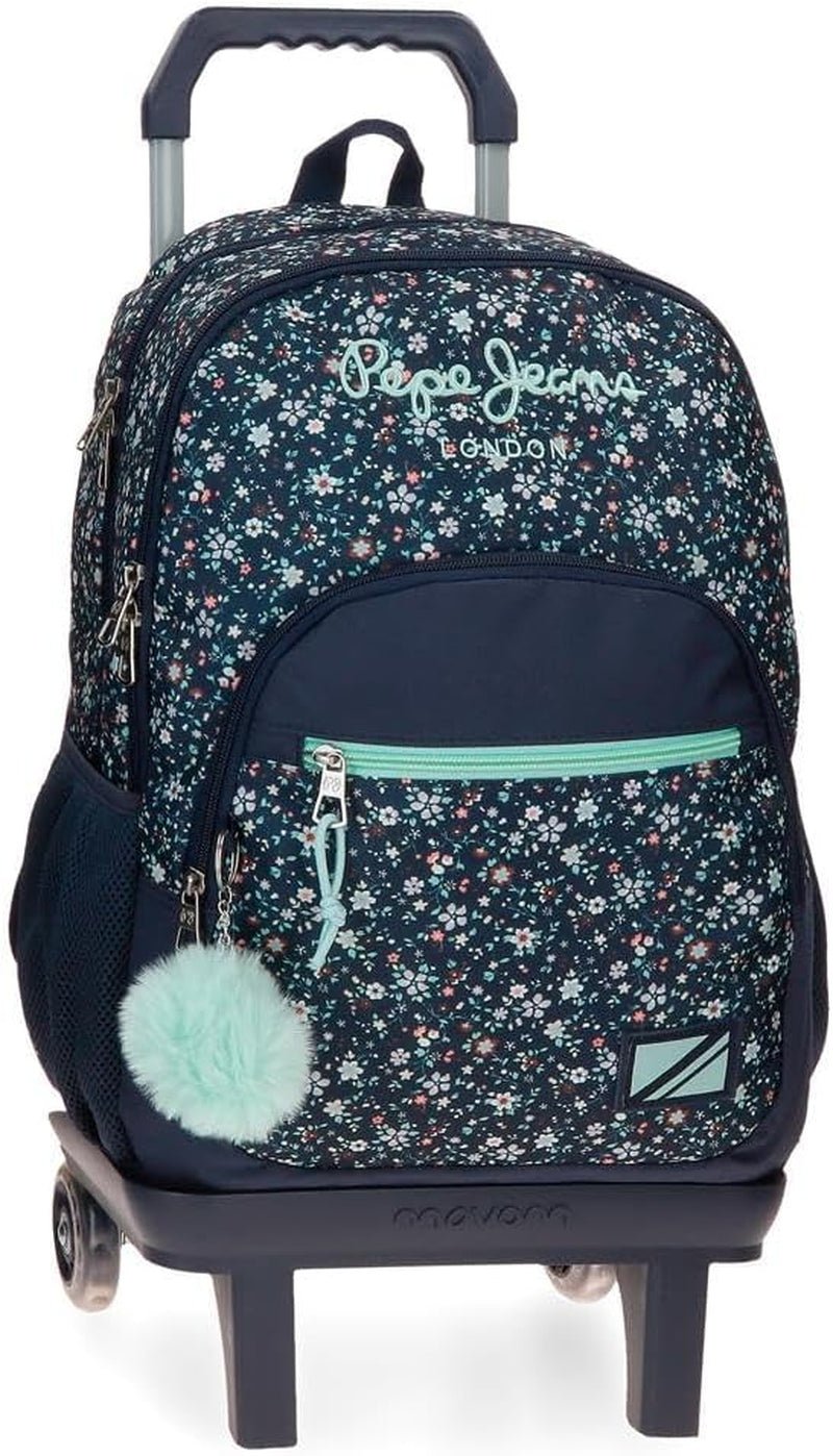 Pepe Jeans Alenka schoolrugzak met trolley, blauw, 30 x 40 x 12 cm, polyester, 14,4 l, blauw, schoolrugzak met trolley Premium rugzakken en boekentassen Naty Shop Rucksack 45 + Trolley