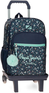 Pepe Jeans Alenka schoolrugzak met trolley, blauw, 30 x 40 x 12 cm, polyester, 14,4 l, blauw, schoolrugzak met trolley Premium rugzakken en boekentassen Naty Shop Rugzak + Trolley
