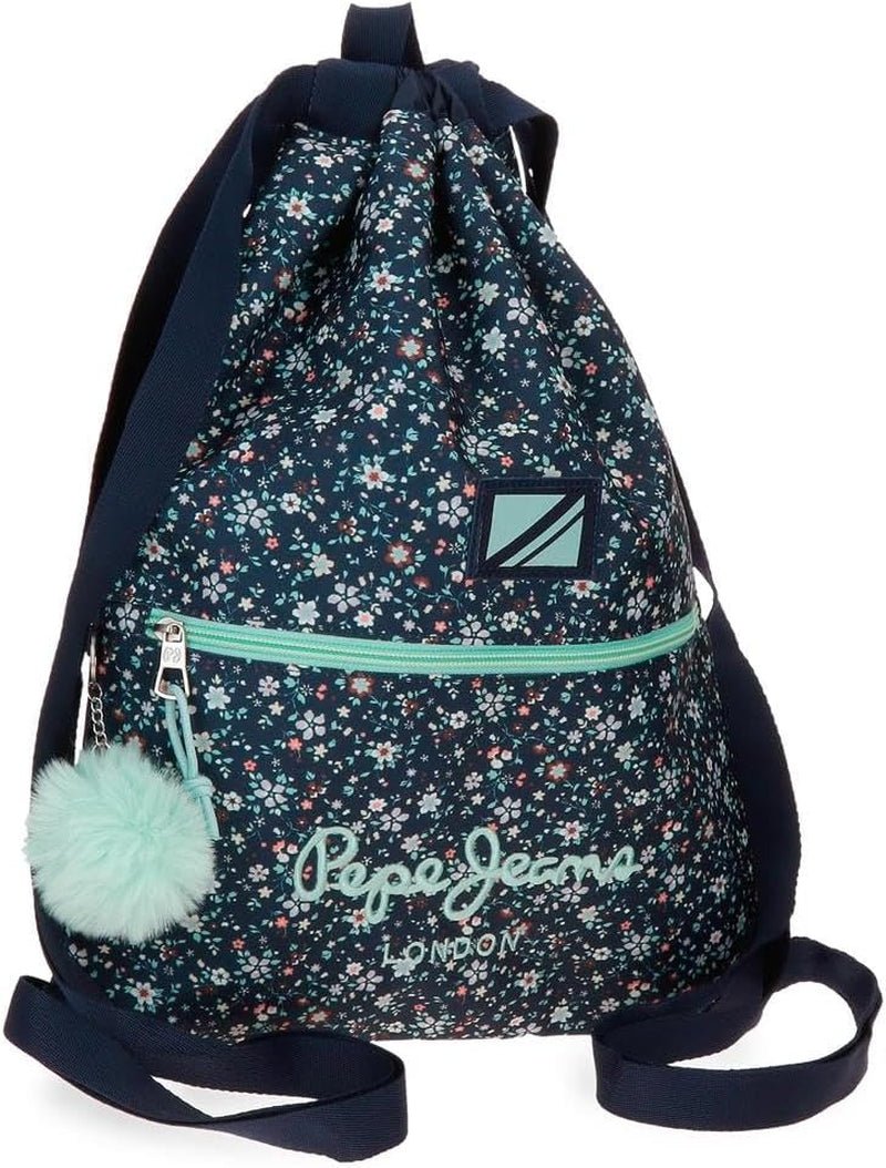 Pepe Jeans Alenka schoolrugzak met trolley, blauw, 30 x 40 x 12 cm, polyester, 14,4 l, blauw, schoolrugzak met trolley Premium rugzakken en boekentassen Naty Shop Rugzak Mit Kordelzug