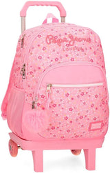 Pepe Jeans Alenka schoolrugzak met trolley, blauw, 30 x 40 x 12 cm, polyester, 14,4 l, blauw, schoolrugzak met trolley Premium rugzakken en schooltassen Naty Shop Rugzak Mit Doppelfach Und Trolley