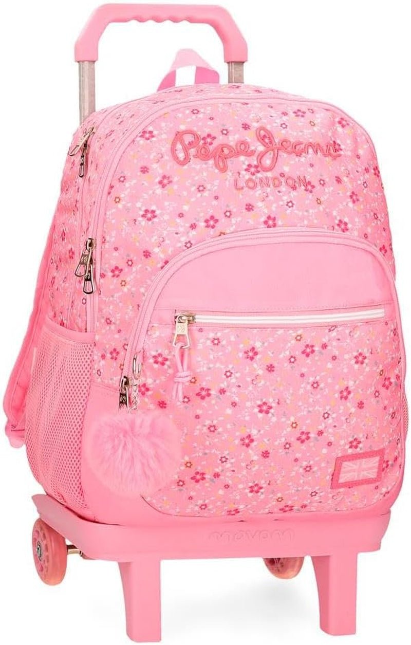 Pepe Jeans Alenka schoolrugzak met trolley, blauw, 30 x 40 x 12 cm, polyester, 14,4 l, blauw, schoolrugzak met trolley Premium rugzakken en schooltassen Naty Shop Rugzak Mit Doppelfach Und Trolley