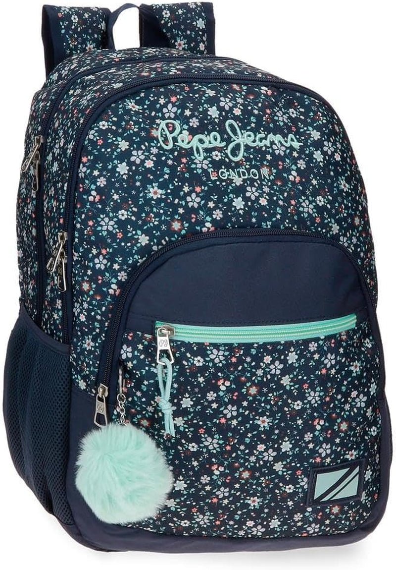 Pepe Jeans Alenka schoolrugzak met trolley, blauw, 30 x 40 x 12 cm, polyester, 14,4 l, blauw, schoolrugzak met trolley Premium rugzakken en schooltassen Naty Shop Pepe Jeans rugzak