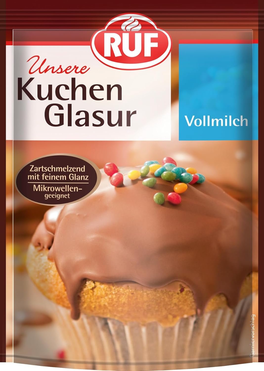 RUF Cake Glaze Bourbon Vanille, 100g in een zak, magnetronbestendig, voor het glazuren en decoreren van koekjes, muffins en cakes, glutenvrij Naty Shop suikerpasta Volle melk