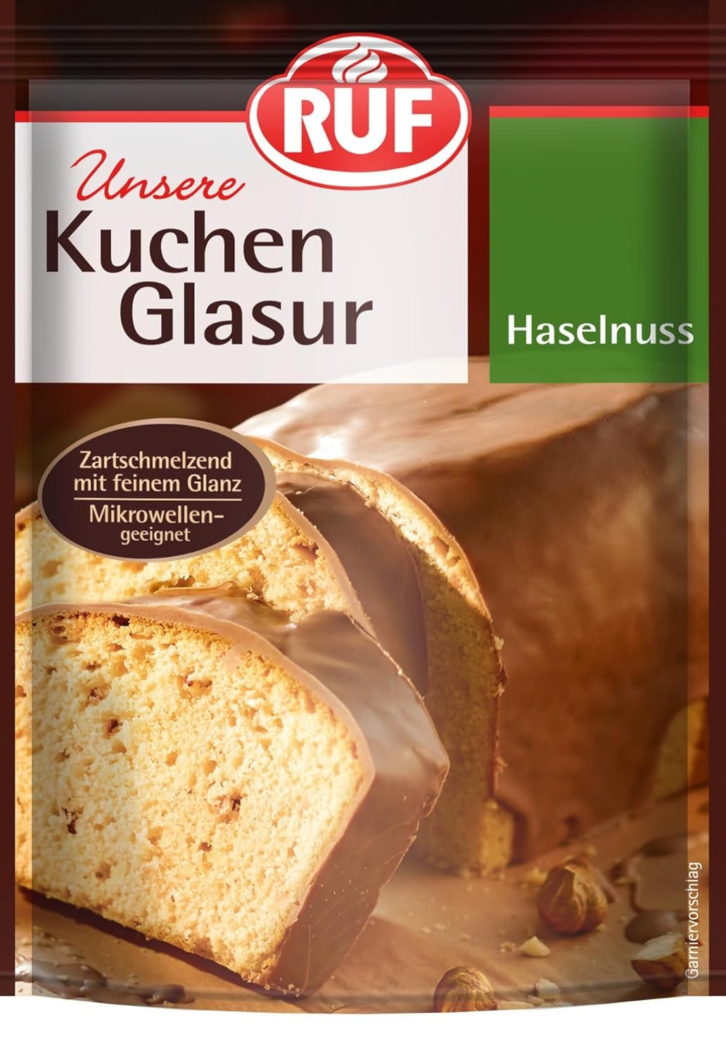 RUF Cake Glaze Bourbon Vanille, 100g in een zak, magnetronbestendig, voor het glazuren en decoreren van koekjes, muffins en cakes, glutenvrije Suikerpasta Naty Shop Hazelnoot