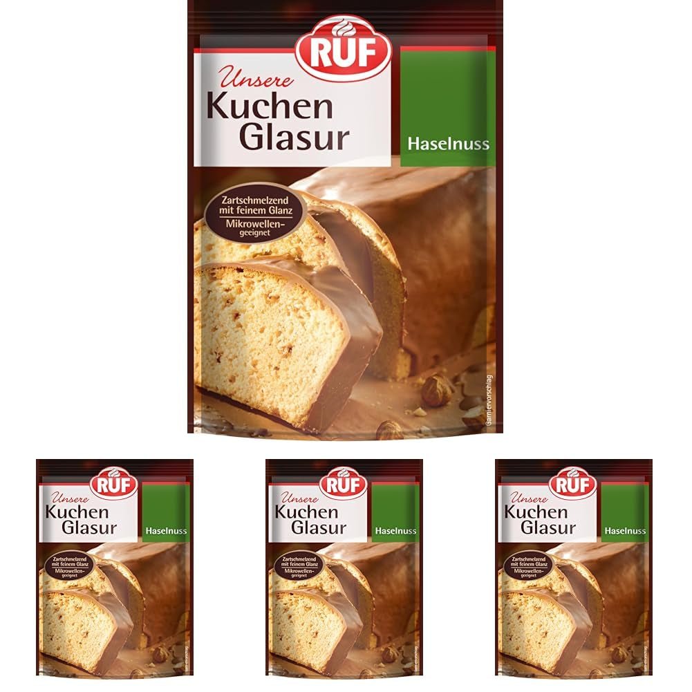 RUF Cake Glaze Hazelnoot, 100g in een zak, magnetronbestendig, voor het glazuren van taarten met noten, pralines en nigrés, glutenvrij (pak van 4) Suikerpasta Naty Shop Standaardtitel