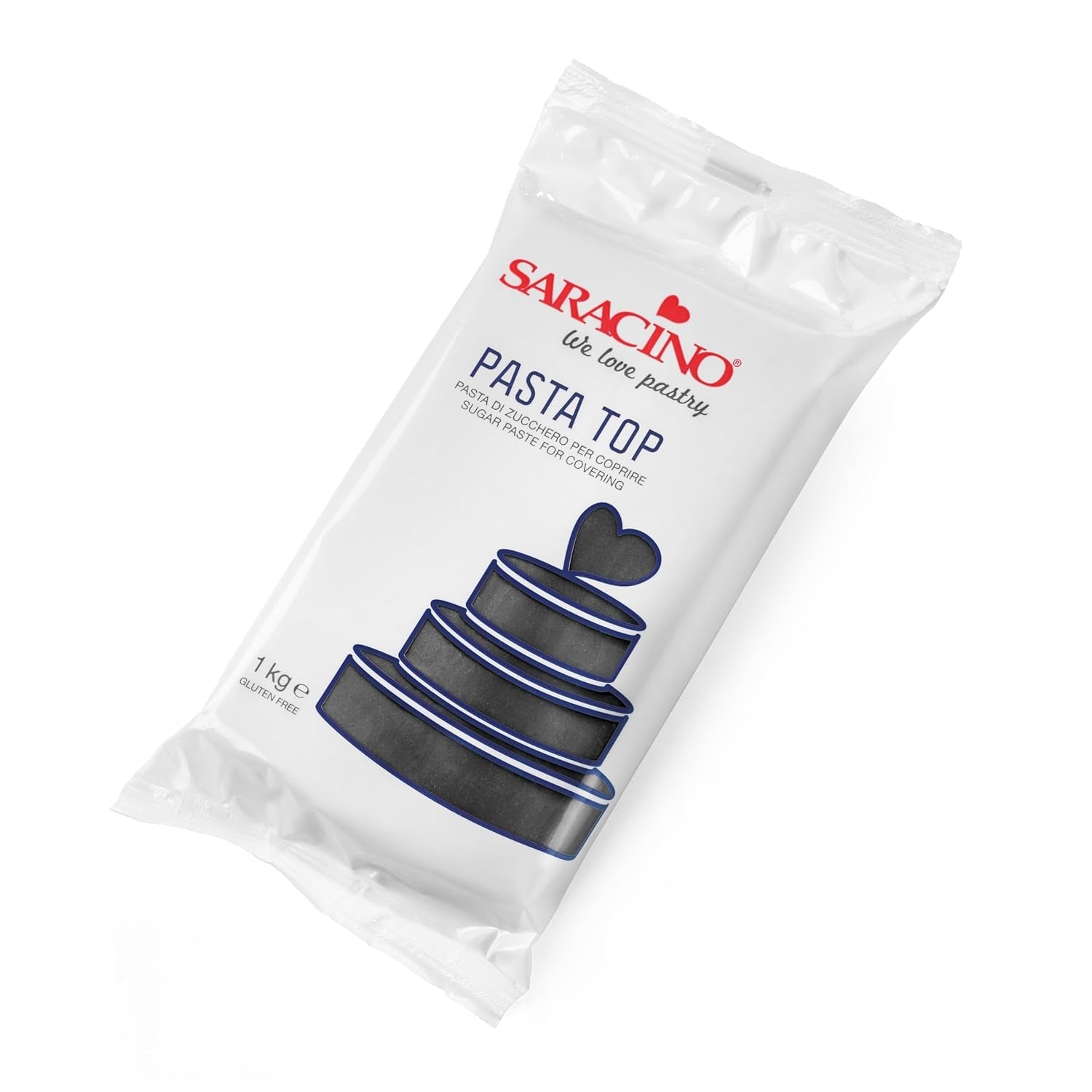 Saracino fondanttopje, suikerpasta voor het bestrijken van 1 kg, gemaakt in Italië suikerpasta Naty Shop zwart