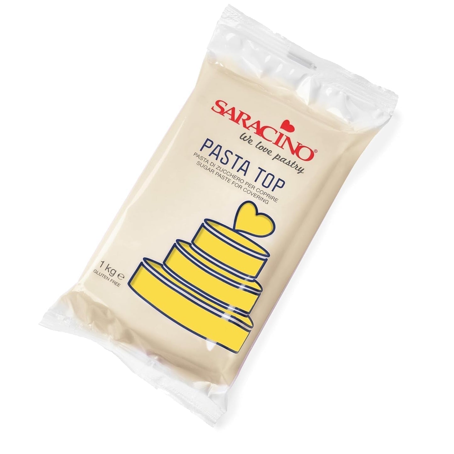 Saracino fondanttopje, suikerpasta voor het bestrijken van 1 kg, gemaakt in Italië suikerpasta Naty Shop geel