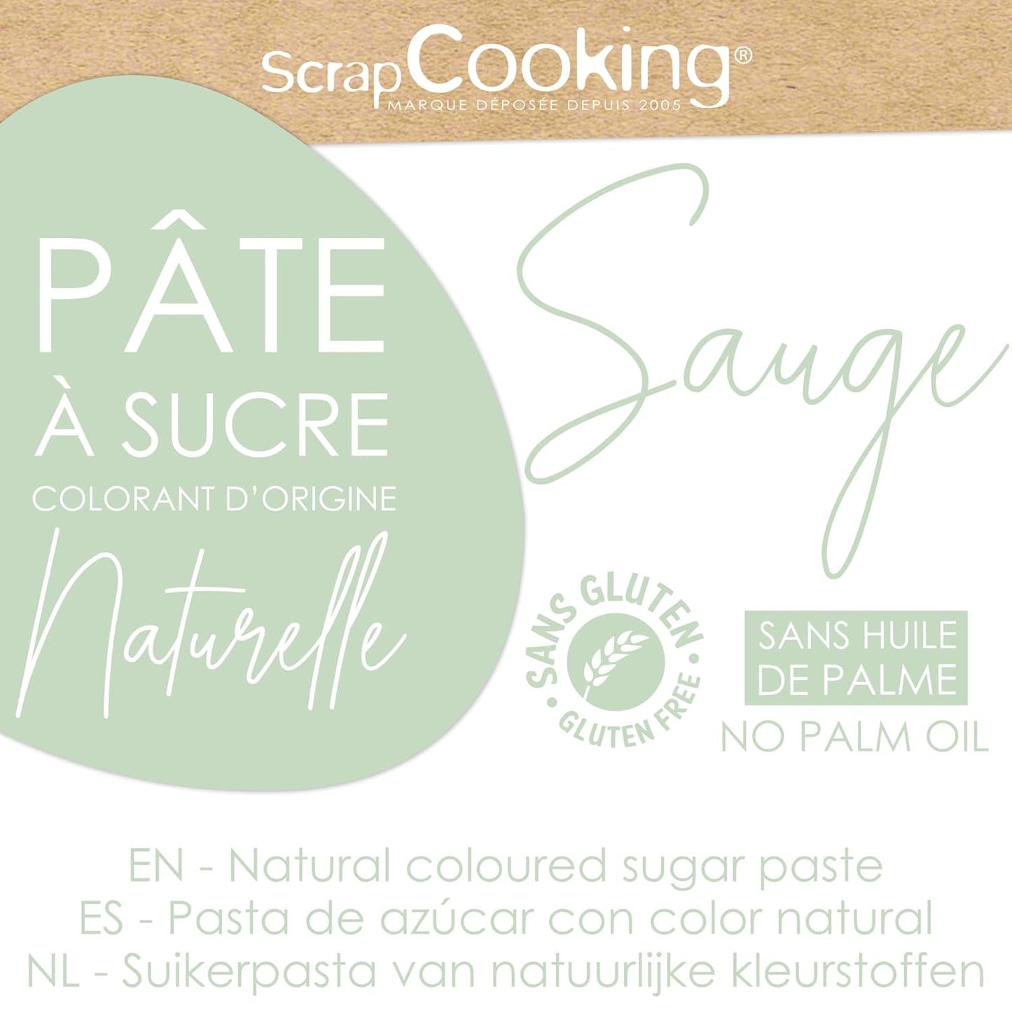 ScrapCooking - Pâte à Sucre Vert Sauge 250g - Kleurstof d'Origine Naturelle - Glutenvrij, Sans Huile de Palme - Pour Gâteaux, Pâtisseries Anniversaire - Vert Pastel - Fabrikie en France - 7621 Suikerpasta Naty Shop